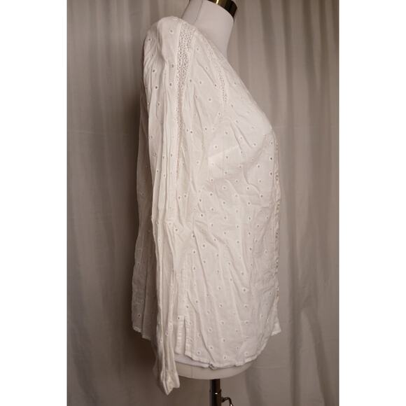 Talbots 100% Cotton Eyelet Peasant See Thru Lace Overlay Blouse Petite Small - Picture 6 of 8